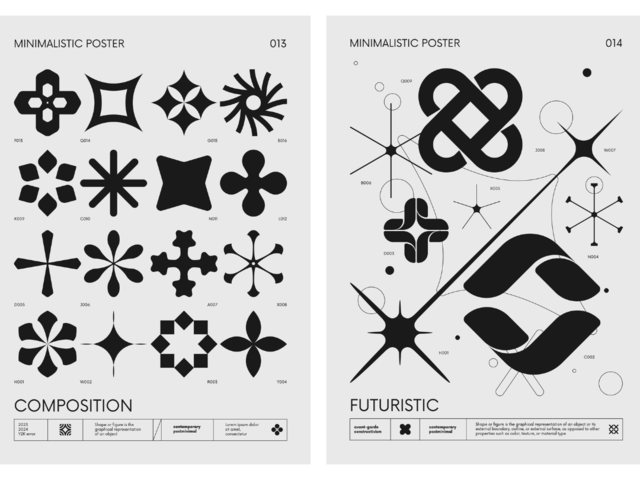 Left: Minimalist poster with composition. Right: Minimalist poster with futuristic.